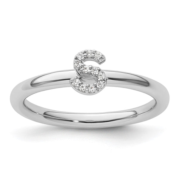 14K White Gold Diamond Initial S Stackable Ring