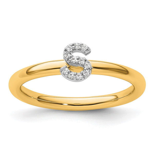 14K Gold Stackable Diamond Initial S Ring