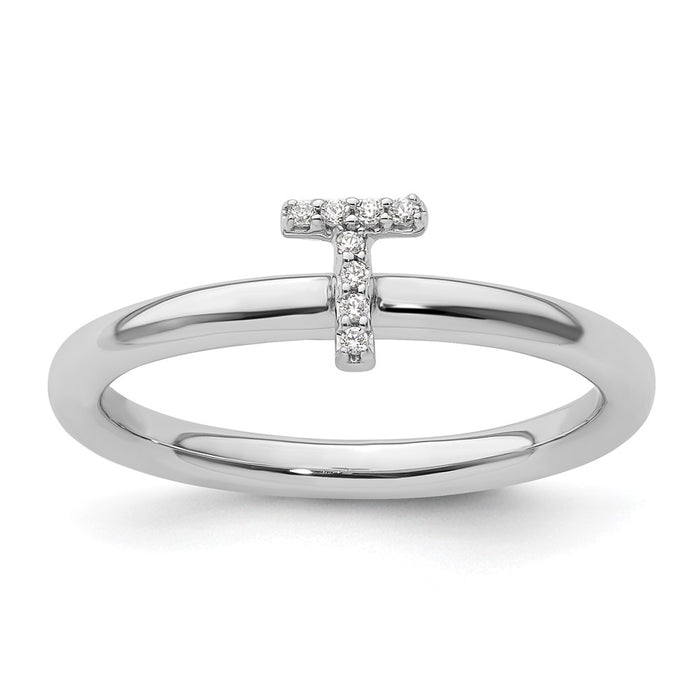 Shop Stylish 14K White Gold Diamond Initial T Stackable Ring - Affordable Luxury!-1