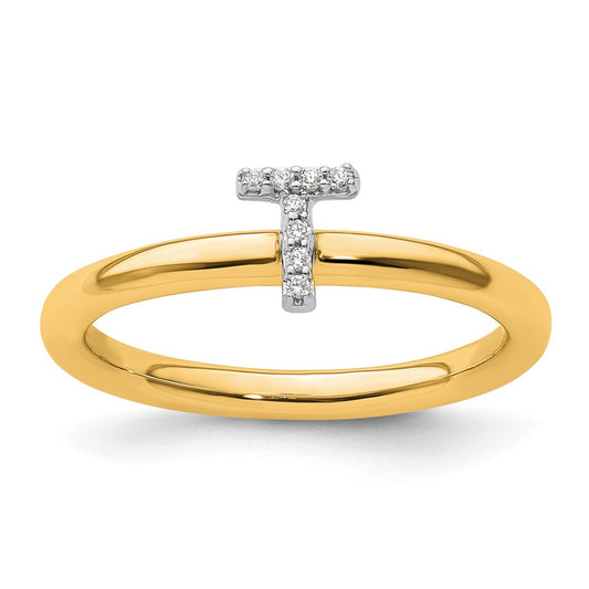 Shop Stylish 14K Gold Stackable Diamond Initial T Ring - Luxury Design