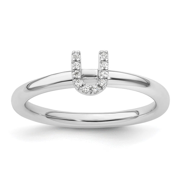 14K White Gold Diamond Initial "U" Stackable Ring