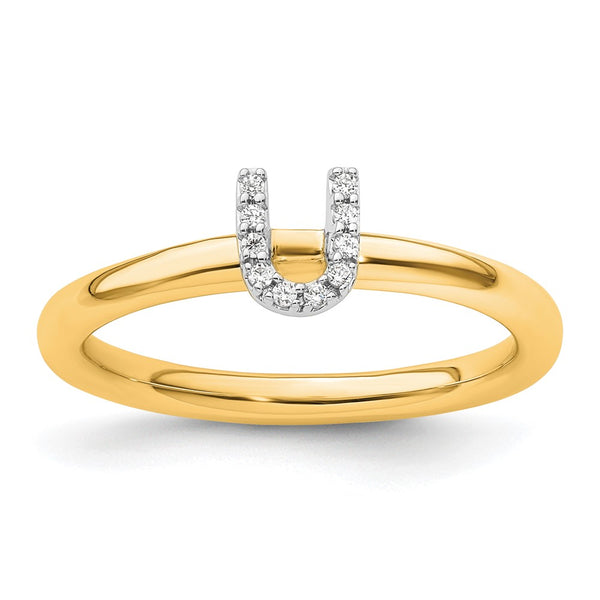 14K Gold Stackable U Initial Diamond Ring