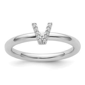 High-Quality 14K White Gold Diamond Initial V Stackable Ring - Stylish Value!