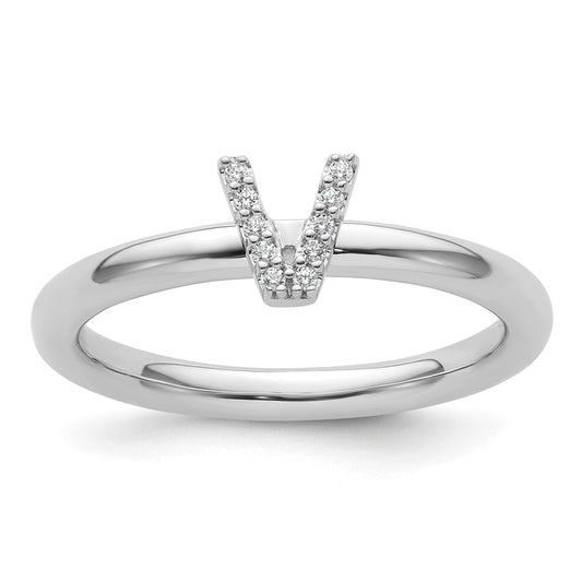 High-Quality 14K White Gold Diamond Initial V Stackable Ring - Stylish Value!