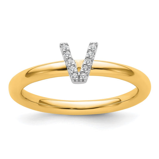 Shop Stylish 14K Gold Stackable Diamond Initial V Ring - Luxury Jewelry Deal