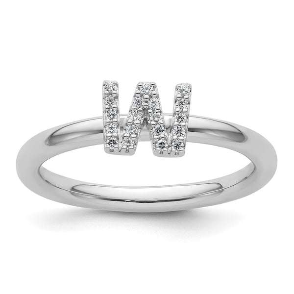 14K White Gold Diamond Initial "W" Stackable Ring
