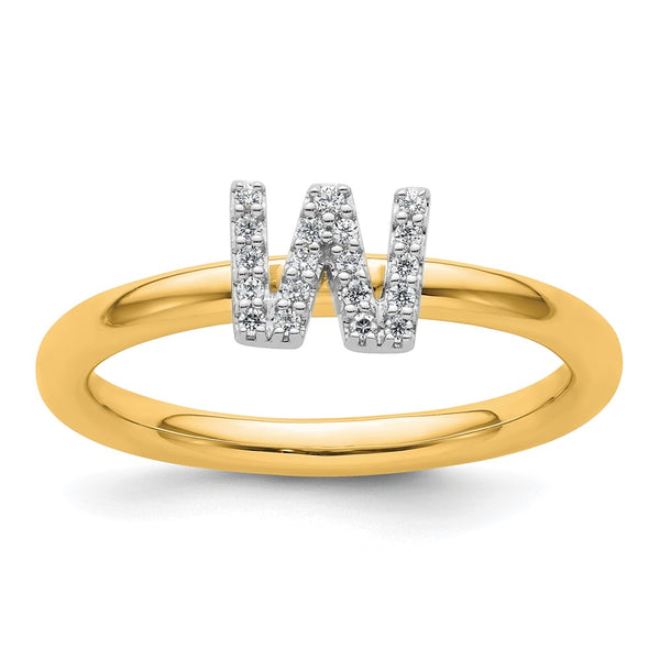 14K Gold Stackable Diamond Initial "W" Ring