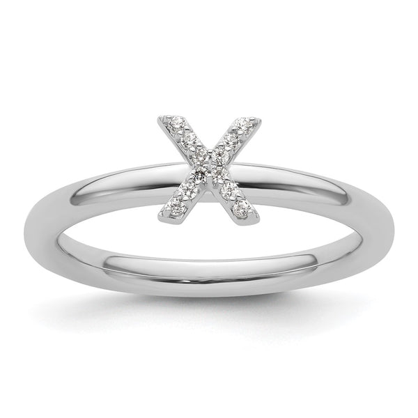 14K White Gold Diamond Initial X Stackable Ring