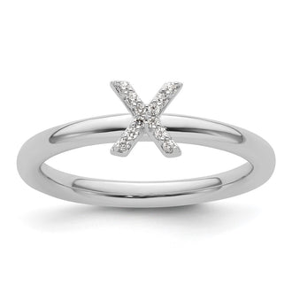 High-Quality 14K White Gold Diamond Initial X Stackable Ring - Stylish Value!