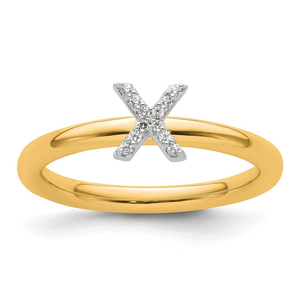14K Gold Stackable Diamond Initial "X" Ring