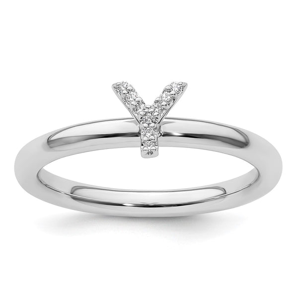 14K White Gold Diamond Initial Y Stackable Ring