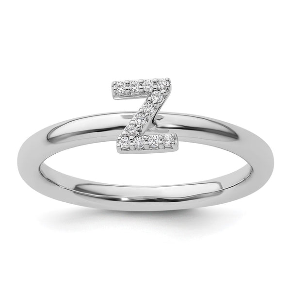 14K White Gold Diamond Initial Z Stackable Ring