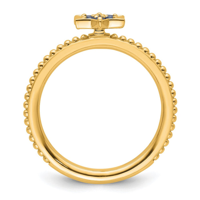 High-Quality 14K Gold Stackable Created Sapphire Star Ring - Stylish Value!-2