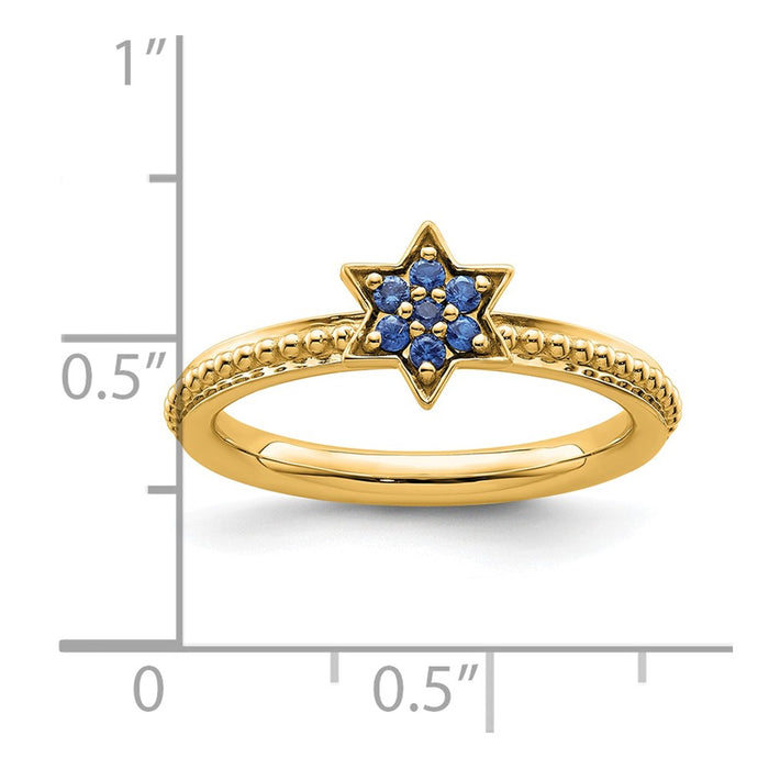 High-Quality 14K Gold Stackable Created Sapphire Star Ring - Stylish Value!-5