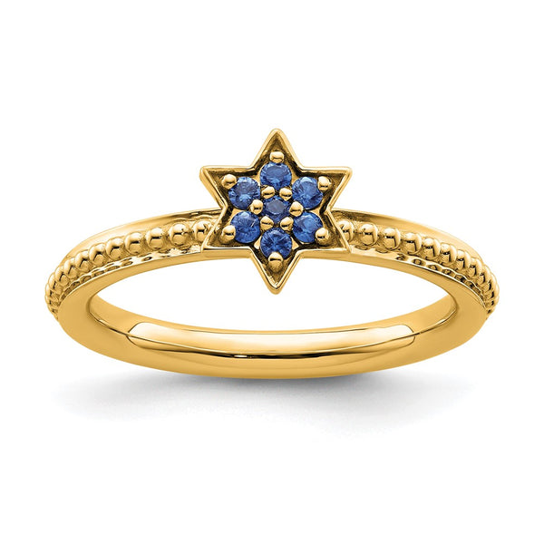 14K Gold Stackable Created Sapphire Star Ring