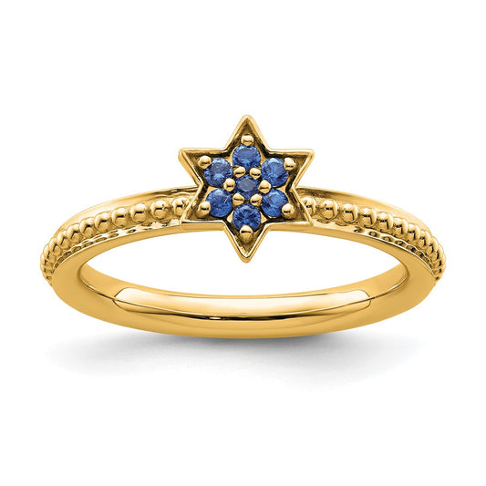 High-Quality 14K Gold Stackable Created Sapphire Star Ring - Stylish Value!
