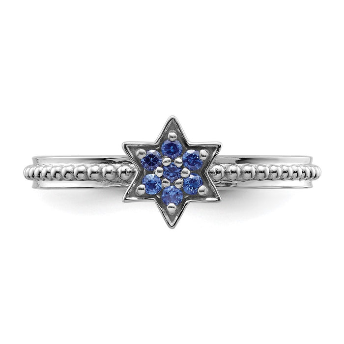 High-Quality 14K White Gold Stackable Created Sapphire Star Ring | Stylish Value-4
