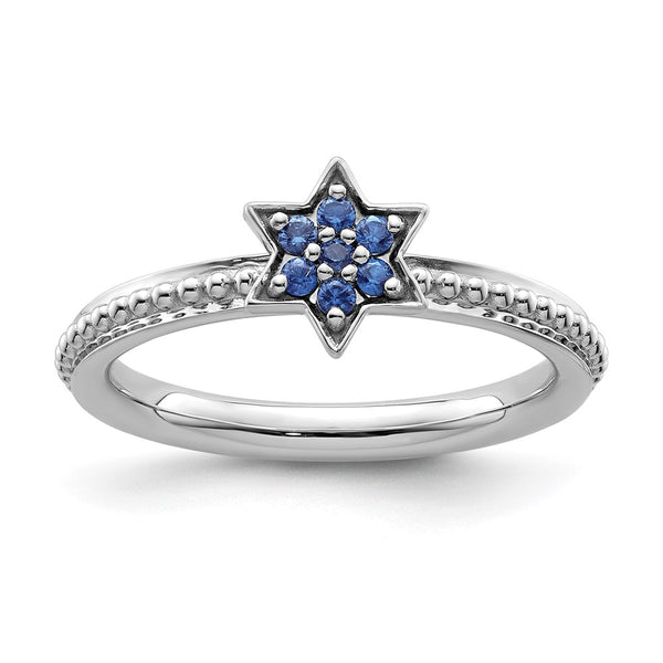 14K White Gold Stackable Ring with Created Sapphire