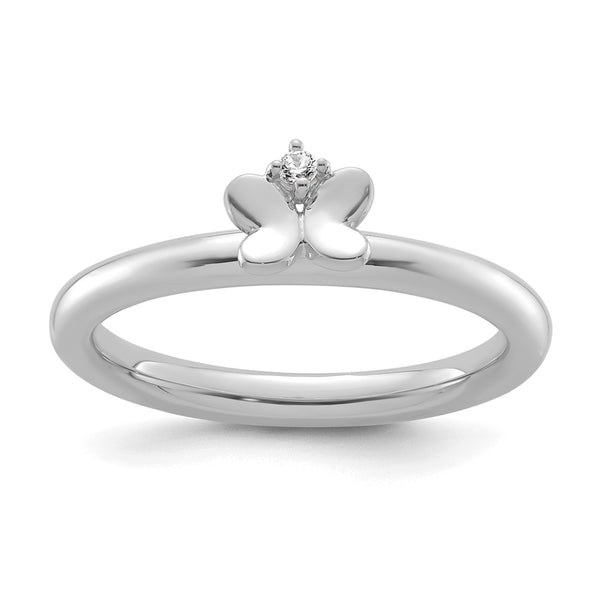 14K White Gold Diamond Butterfly Stackable Ring