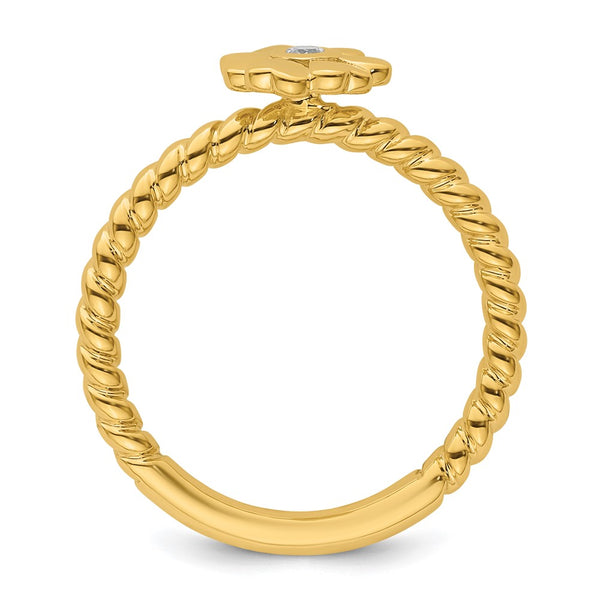 14K Twisted Diamond Flower Stackable Ring