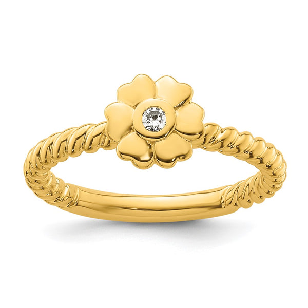 14K Twisted Diamond Flower Stackable Ring