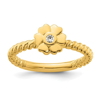 Exclusive 14K Twisted Diamond Flower Stackable Ring - Stylish & Affordable!