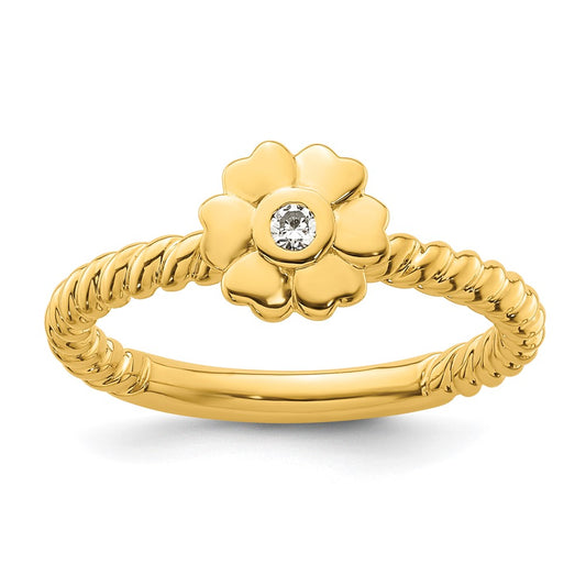 High-Quality 14K Gold Twisted Flower Diamond Stackable Ring - Stylish Value