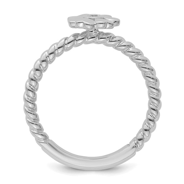 14K White Gold Twisted Flower Diamond Stackable Ring