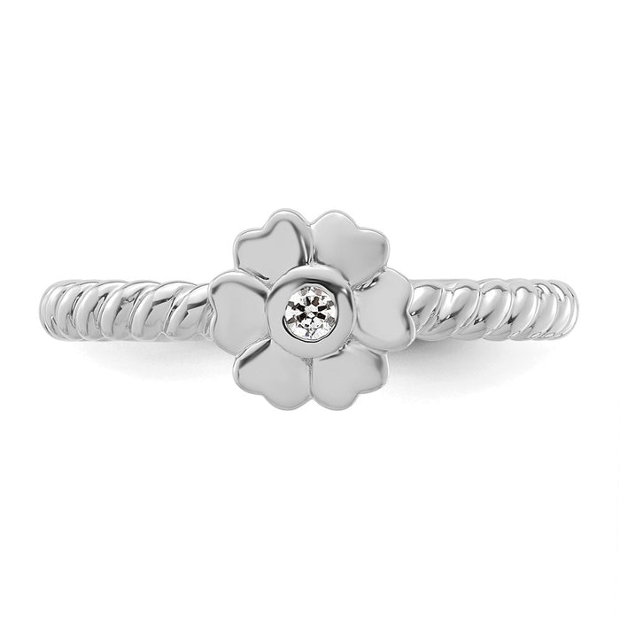 Exclusive 14K White Gold Twisted Flower Diamond Stackable Ring - Stylish Value-4