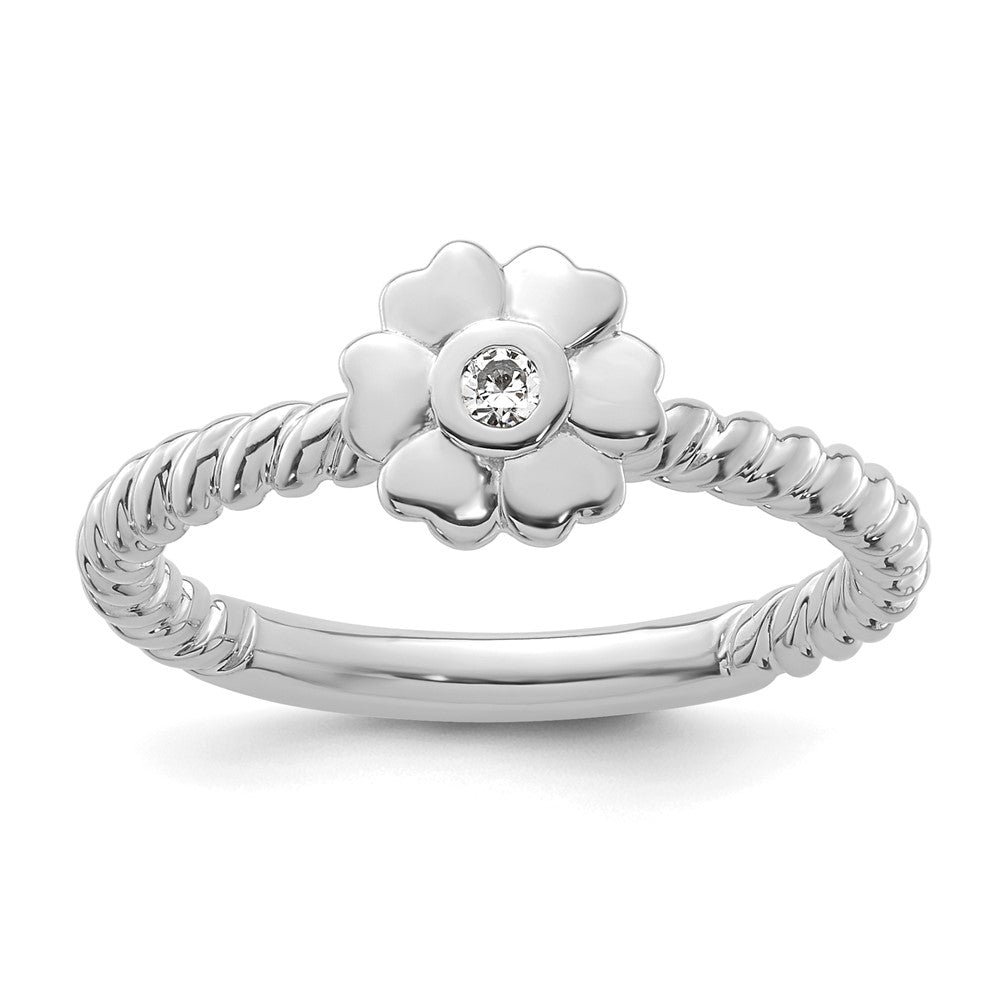 Exclusive 14K White Gold Twisted Flower Diamond Stackable Ring - Stylish Value
