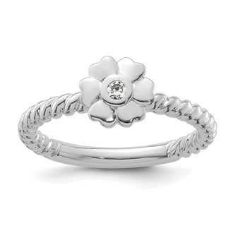 Exclusive 14K White Gold Twisted Flower Diamond Stackable Ring - Stylish Value