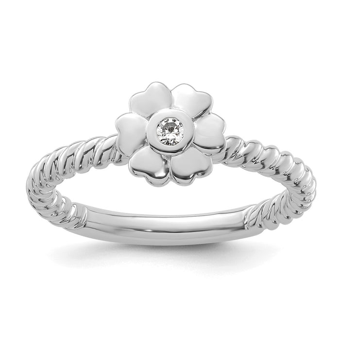 Exclusive 14K White Gold Twisted Flower Diamond Stackable Ring - Stylish Value-1