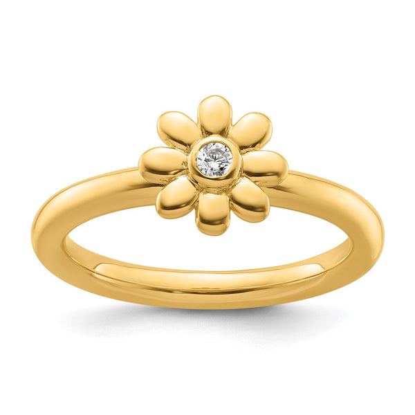 14K Diamond Flower Stackable Ring