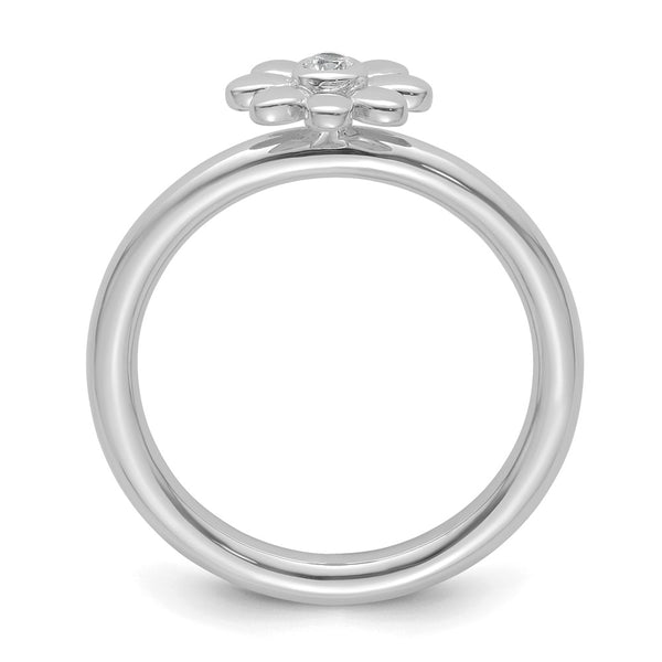 14K White Gold Diamond Flower Stackable Ring - Size
