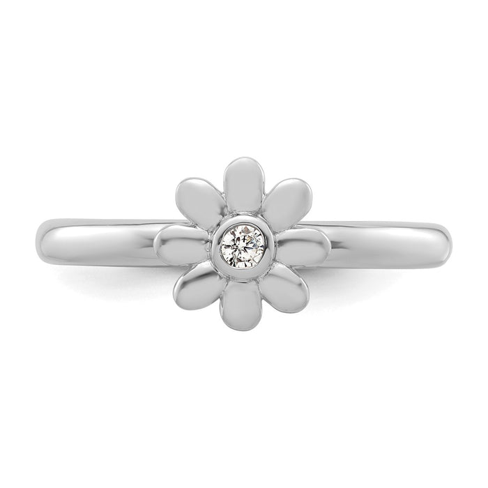 Exclusive 14K White Gold Diamond Flower Stackable Ring - Stylish Value Buy-4