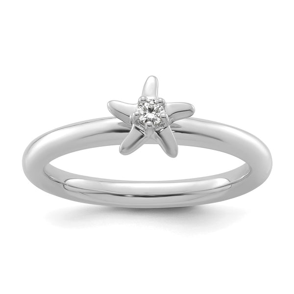 14K White Gold Diamond Starfish Stackable Ring