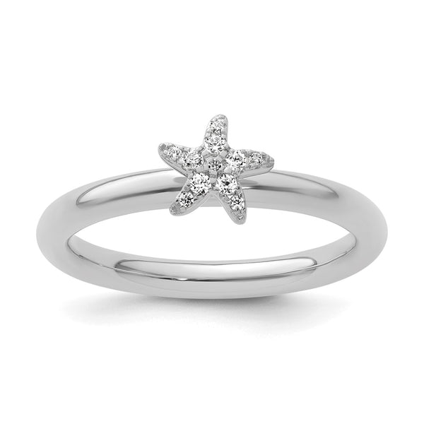 14K White Gold Diamond Starfish Stackable Ring - 0.85mm