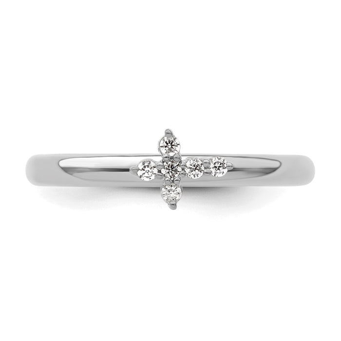 Exclusive 14K White Gold Diamond Cross Stackable Ring - Stylish Value!-4