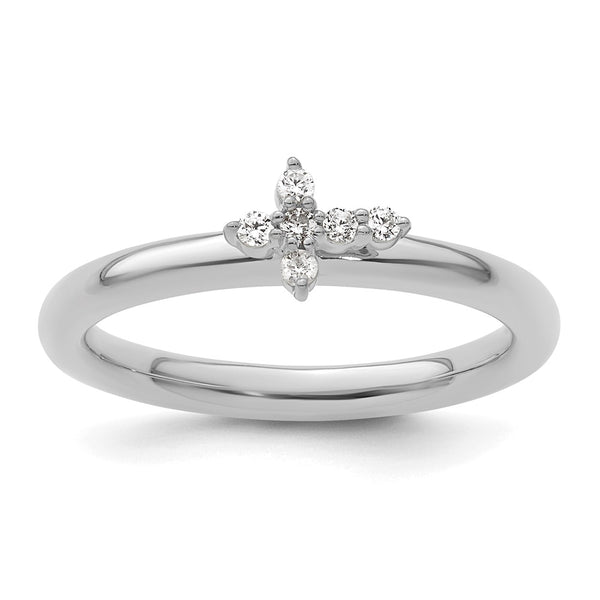 14K White Gold Diamond Cross Stackable Ring