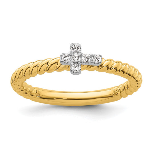 Shop Stylish 14K Two-Tone Gold Diamond Cross Stackable Ring - Exclusive Design