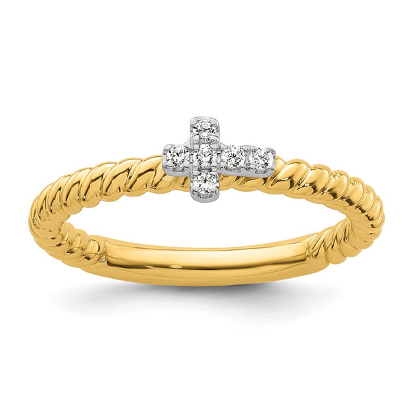 14K Two-Tone Gold Diamond Cross Stackable Ring - Style GR1-1011207