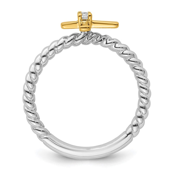 14K Two-Tone Gold Diamond Cross Stackable Ring - Style GR1-1019648