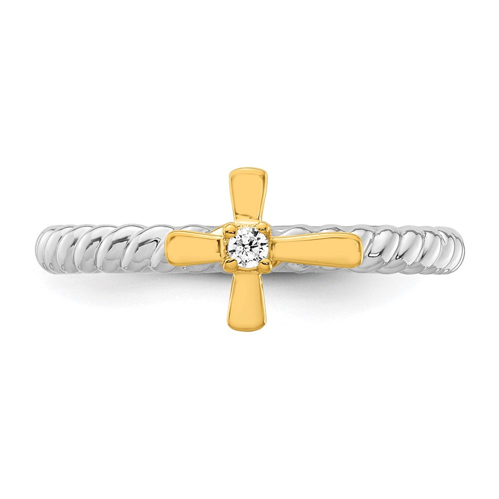 Buy Stylish 14K Two-Tone Gold Diamond Cross Stackable Ring | Luxury Value