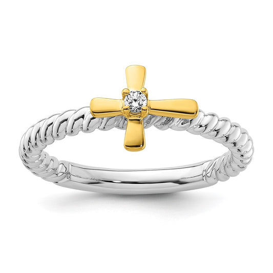 Exclusive 14K Two-Tone Gold Diamond Cross Stackable Ring - Stylish Value!