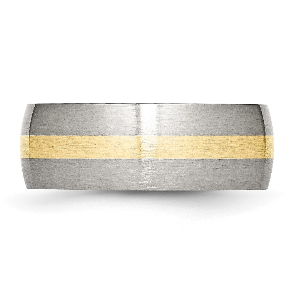 Exclusive 8mm Brushed Chisel Stainless Steel Band with 14K Gold Inlay