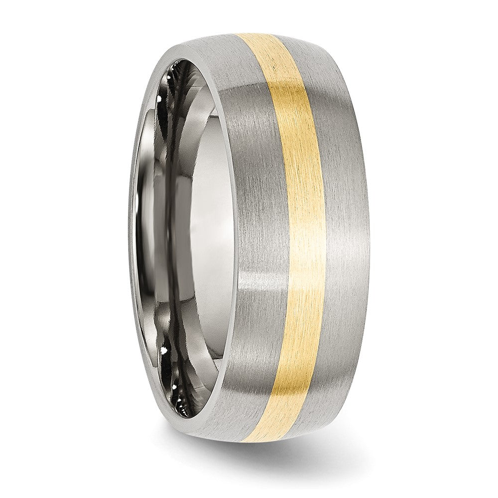 Exclusive 8mm Brushed Chisel Stainless Steel Band with 14K Gold Inlay