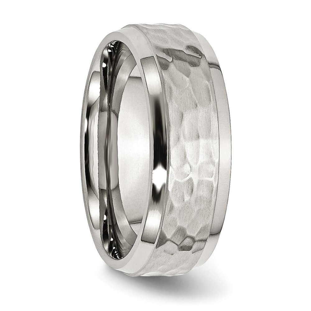 Exclusive 8mm Brushed & Polished Hammered Stainless Steel Chisel Band