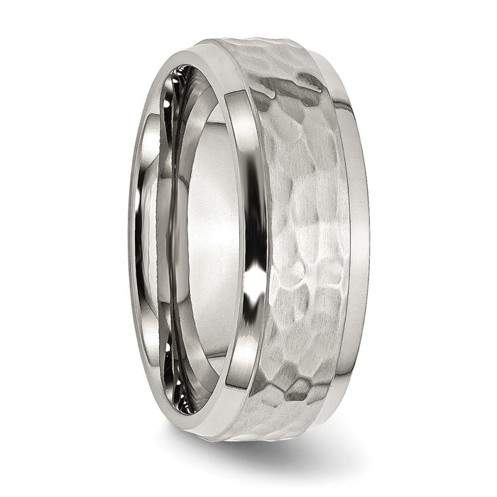 Exclusive 8mm Brushed & Polished Hammered Stainless Steel Chisel Band-4