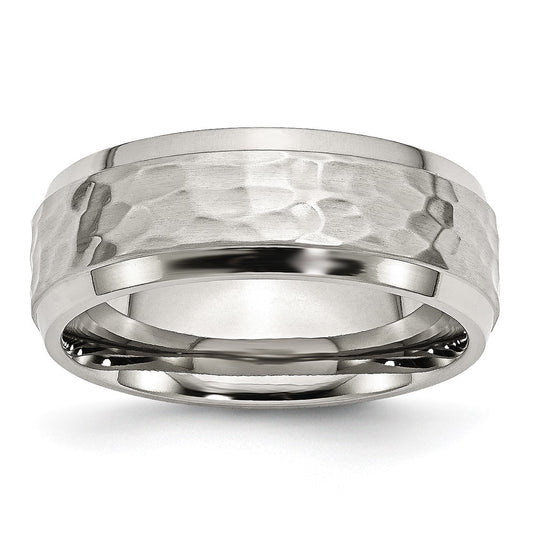 Exclusive 8mm Brushed & Polished Hammered Stainless Steel Chisel Band