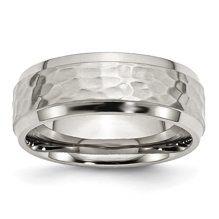 Buy Stylish 8mm Beveled Edge Hammered Stainless Steel Chisel Band-1